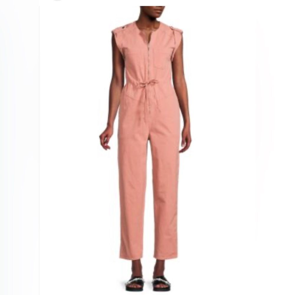 INC Utilitarian Cinch Zip Peach Cap Sleeve Jumpsuit Size 6 NWT